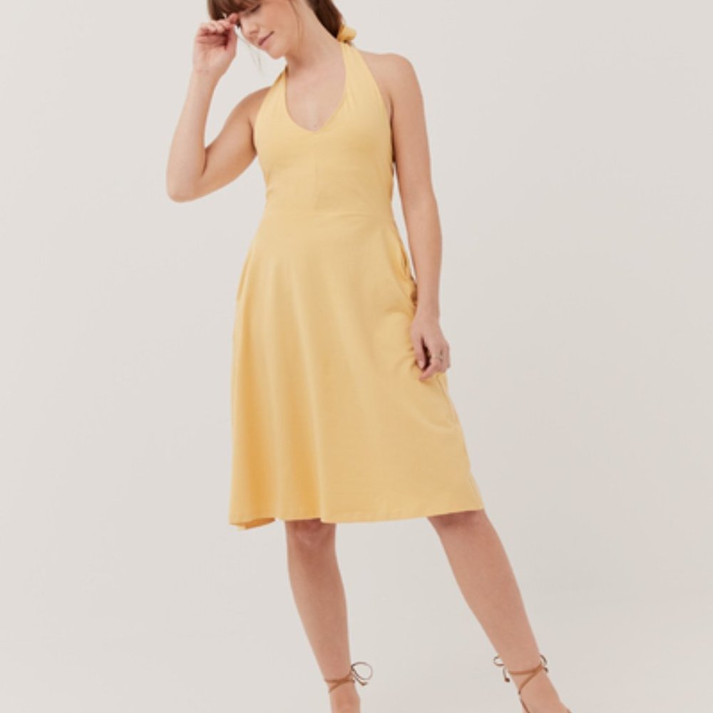 Sunflower yellow pact 100% organic cotton halter dress M NWOT